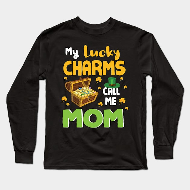 Gold Shamrocks Saint Patrick My Lucky Charms Call Me Mom Long Sleeve T-Shirt by bakhanh123